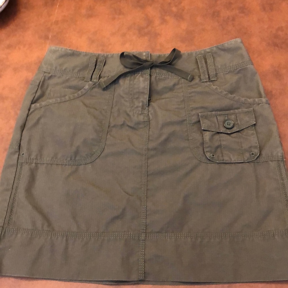 Khaki Green Cotton Mini Skirt